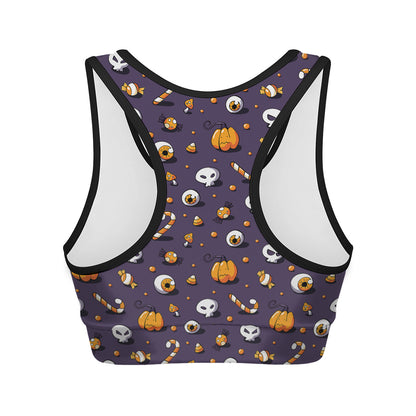 Halloween Eyeball Pattern Print Women's Sports Bra