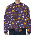 Halloween Eyeball Pattern Print Zip Sleeve Bomber Jacket