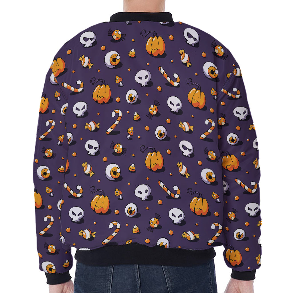 Halloween Eyeball Pattern Print Zip Sleeve Bomber Jacket
