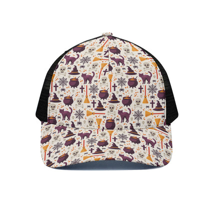 Halloween Festival Pattern Print Black Mesh Trucker Cap