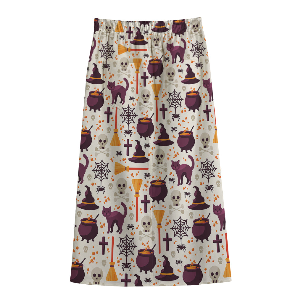 Halloween Festival Pattern Print Cotton Front Slit Maxi Skirt