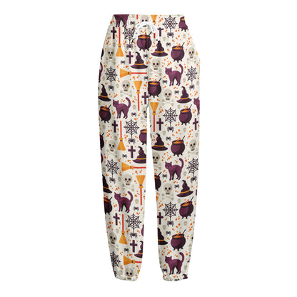 Halloween Festival Pattern Print Fleece Lined Knit Pants