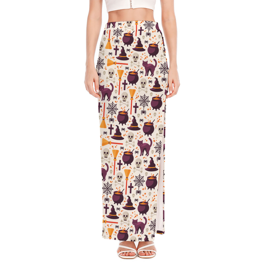 Halloween Festival Pattern Print High Slit Maxi Skirt