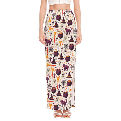 Halloween Festival Pattern Print High Slit Maxi Skirt