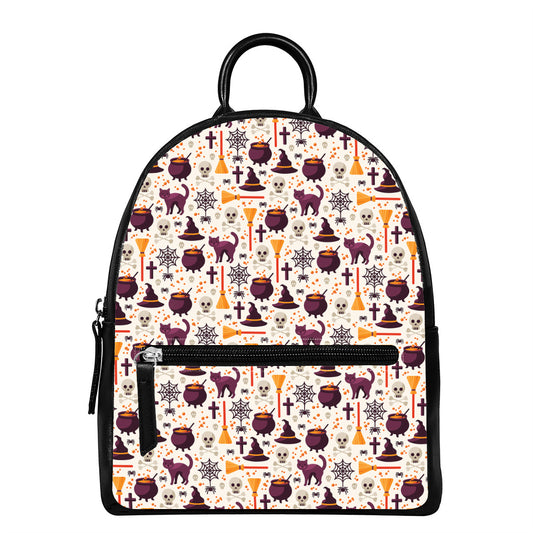 Halloween Festival Pattern Print Leather Backpack