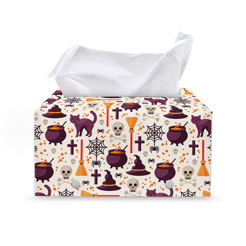 Halloween Festival Pattern Print Leather Tissue Box Cover