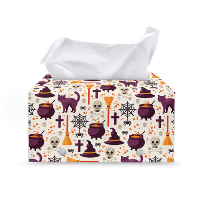 Halloween Festival Pattern Print Leather Tissue Box Cover
