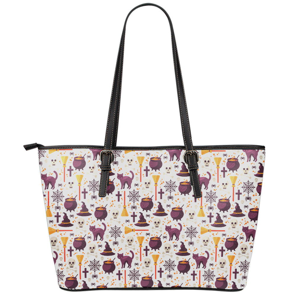 Halloween Festival Pattern Print Leather Tote Bag