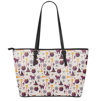 Halloween Festival Pattern Print Leather Tote Bag