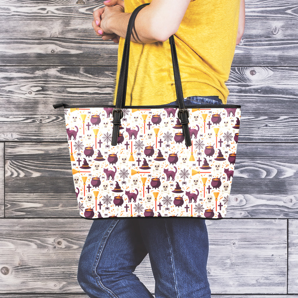 Halloween Festival Pattern Print Leather Tote Bag