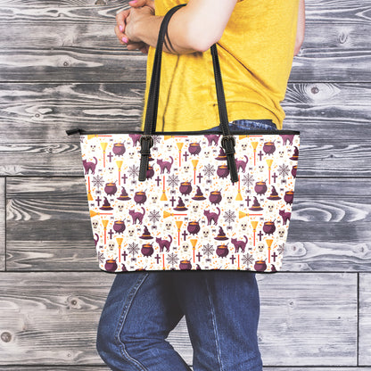 Halloween Festival Pattern Print Leather Tote Bag