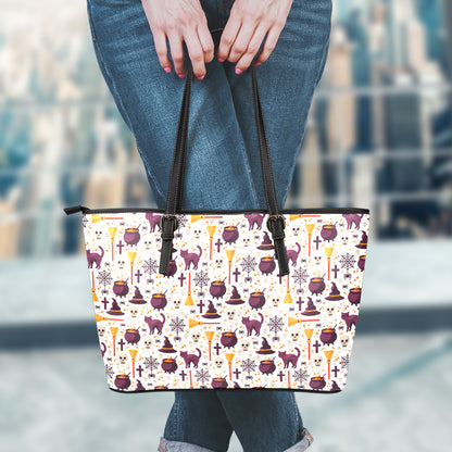 Halloween Festival Pattern Print Leather Tote Bag