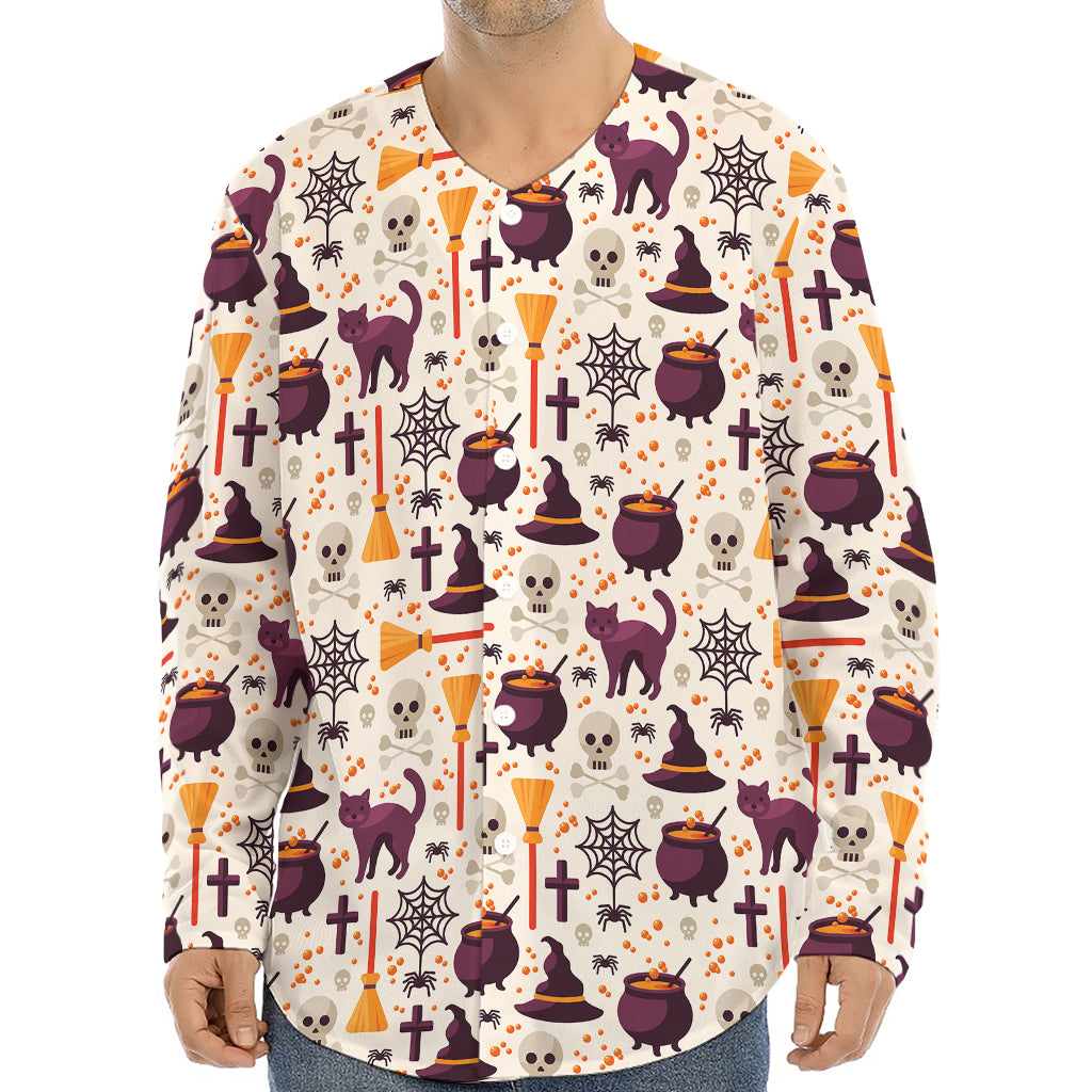 Halloween Festival Pattern Print Long Sleeve Baseball Jersey