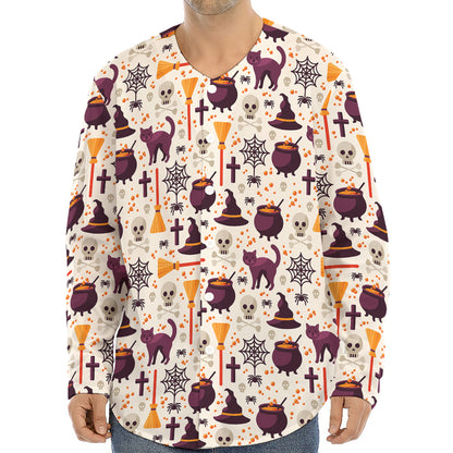 Halloween Festival Pattern Print Long Sleeve Baseball Jersey