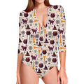 Halloween Festival Pattern Print Long Sleeve Swimsuit