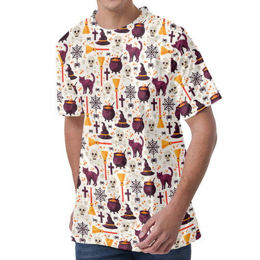 Halloween Festival Pattern Print Men's Velvet T-Shirt