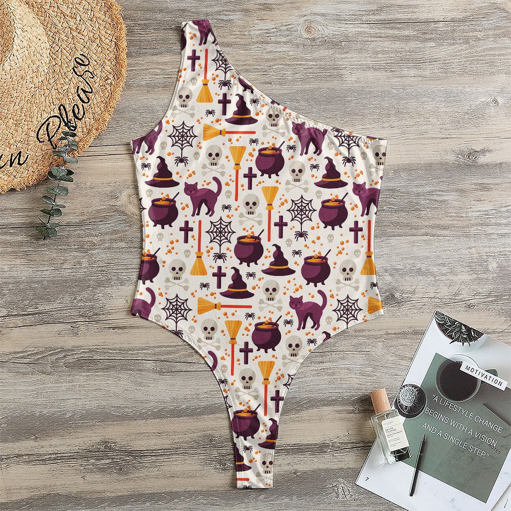 Halloween Festival Pattern Print One Shoulder Bodysuit