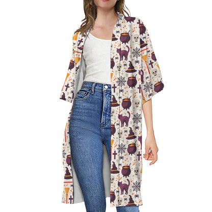 Halloween Festival Pattern Print Open Front Beach Cover Up
