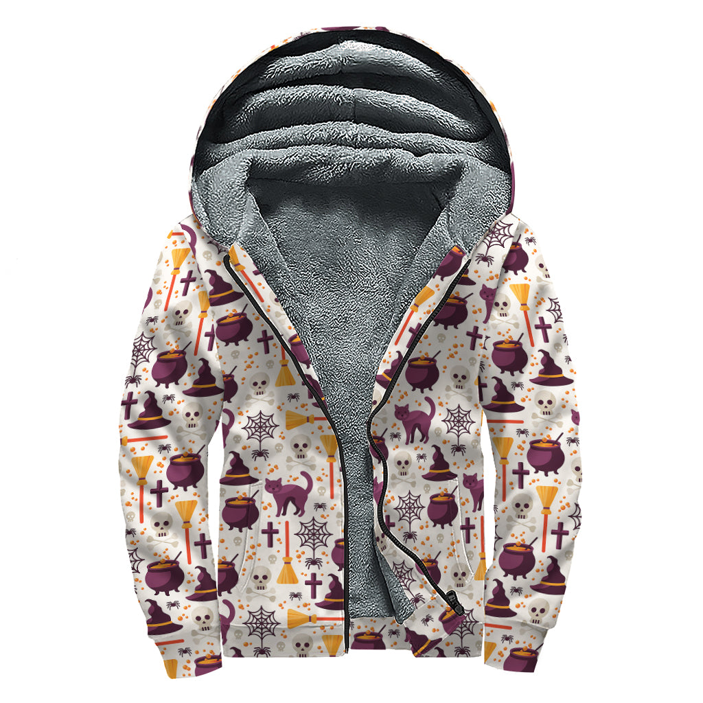 Halloween Festival Pattern Print Sherpa Lined Zip Up Hoodie