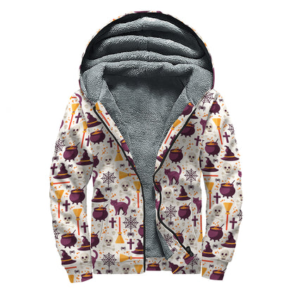 Halloween Festival Pattern Print Sherpa Lined Zip Up Hoodie