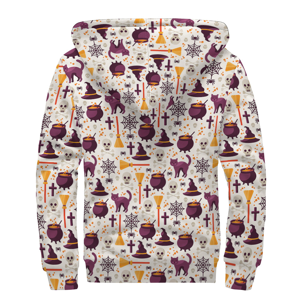 Halloween Festival Pattern Print Sherpa Lined Zip Up Hoodie