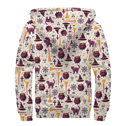 Halloween Festival Pattern Print Sherpa Lined Zip Up Hoodie