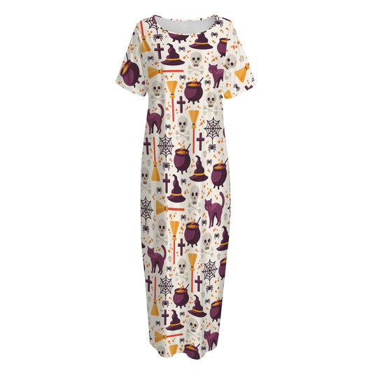 Halloween Festival Pattern Print Short Sleeve Long Nightdress
