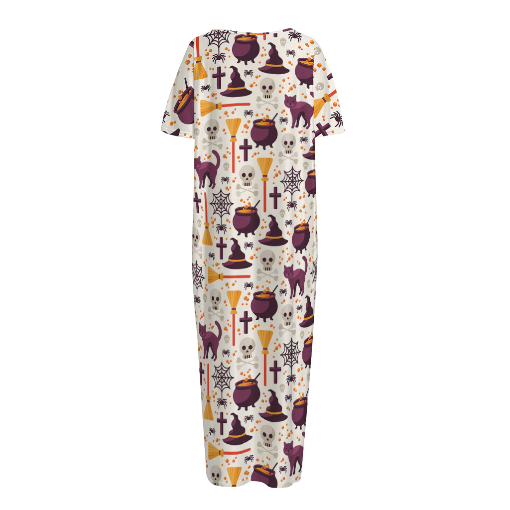 Halloween Festival Pattern Print Short Sleeve Long Nightdress