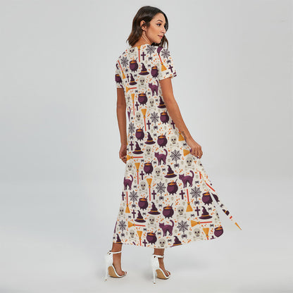 Halloween Festival Pattern Print Short Sleeve Maxi Dress