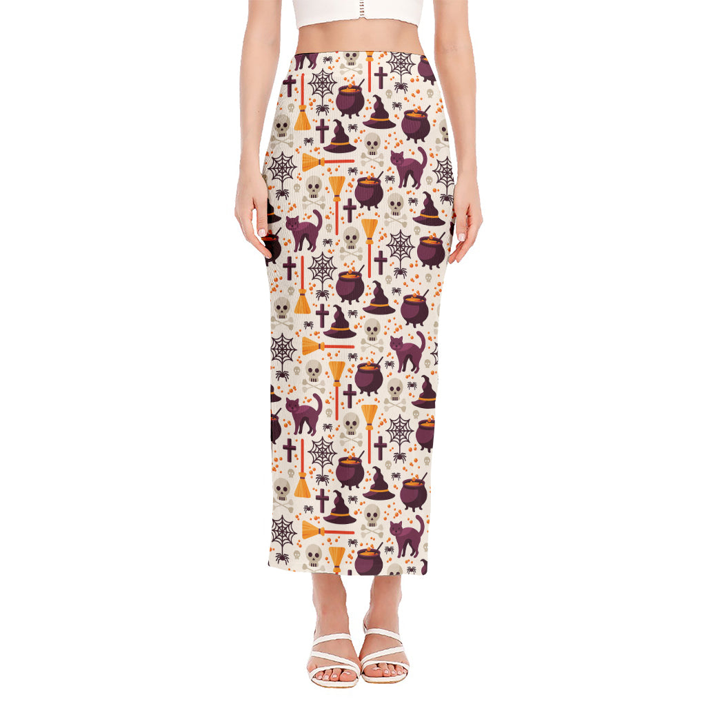 Halloween Festival Pattern Print Side Slit Maxi Skirt