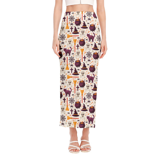 Halloween Festival Pattern Print Side Slit Maxi Skirt