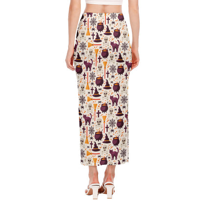 Halloween Festival Pattern Print Side Slit Maxi Skirt