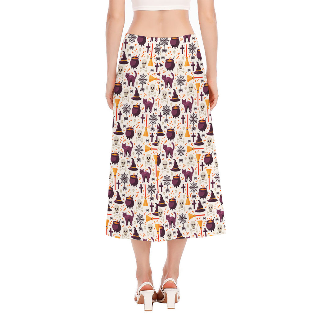 Halloween Festival Pattern Print Side Slit Midi Skirt