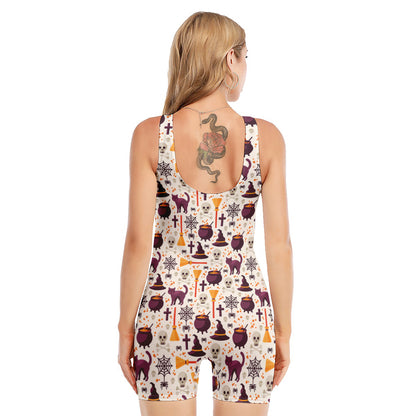 Halloween Festival Pattern Print Sleeveless One Piece Swimsuit