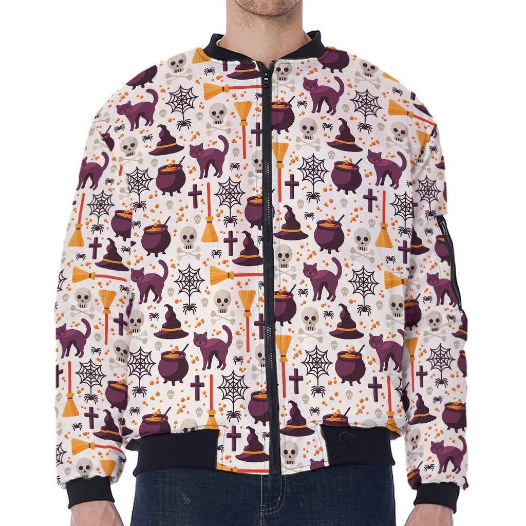 Halloween Festival Pattern Print Zip Sleeve Bomber Jacket