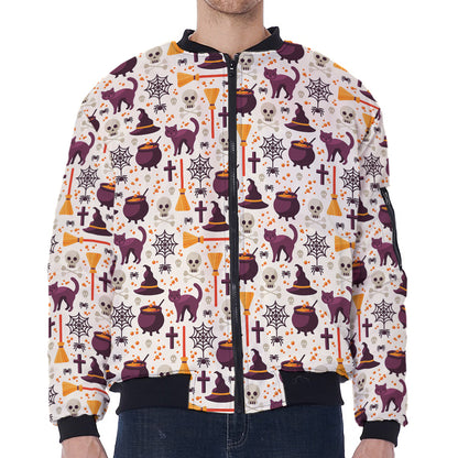 Halloween Festival Pattern Print Zip Sleeve Bomber Jacket