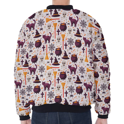 Halloween Festival Pattern Print Zip Sleeve Bomber Jacket