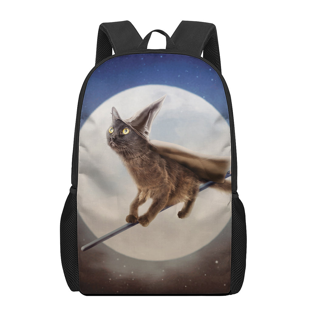 Halloween Flying Witch Cat Print 17 Inch Backpack
