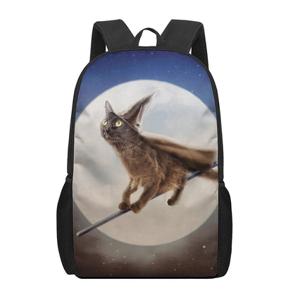 Halloween Flying Witch Cat Print 17 Inch Backpack