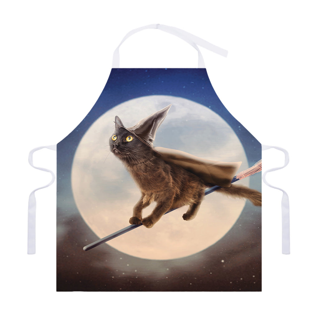 Halloween Flying Witch Cat Print Adjustable Apron