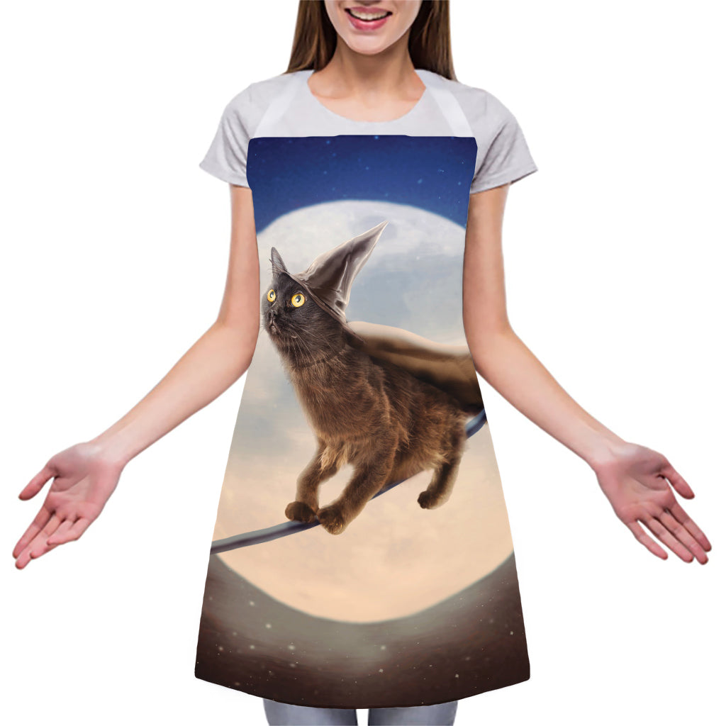Halloween Flying Witch Cat Print Adjustable Apron