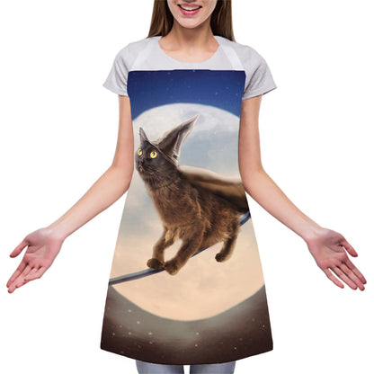Halloween Flying Witch Cat Print Adjustable Apron