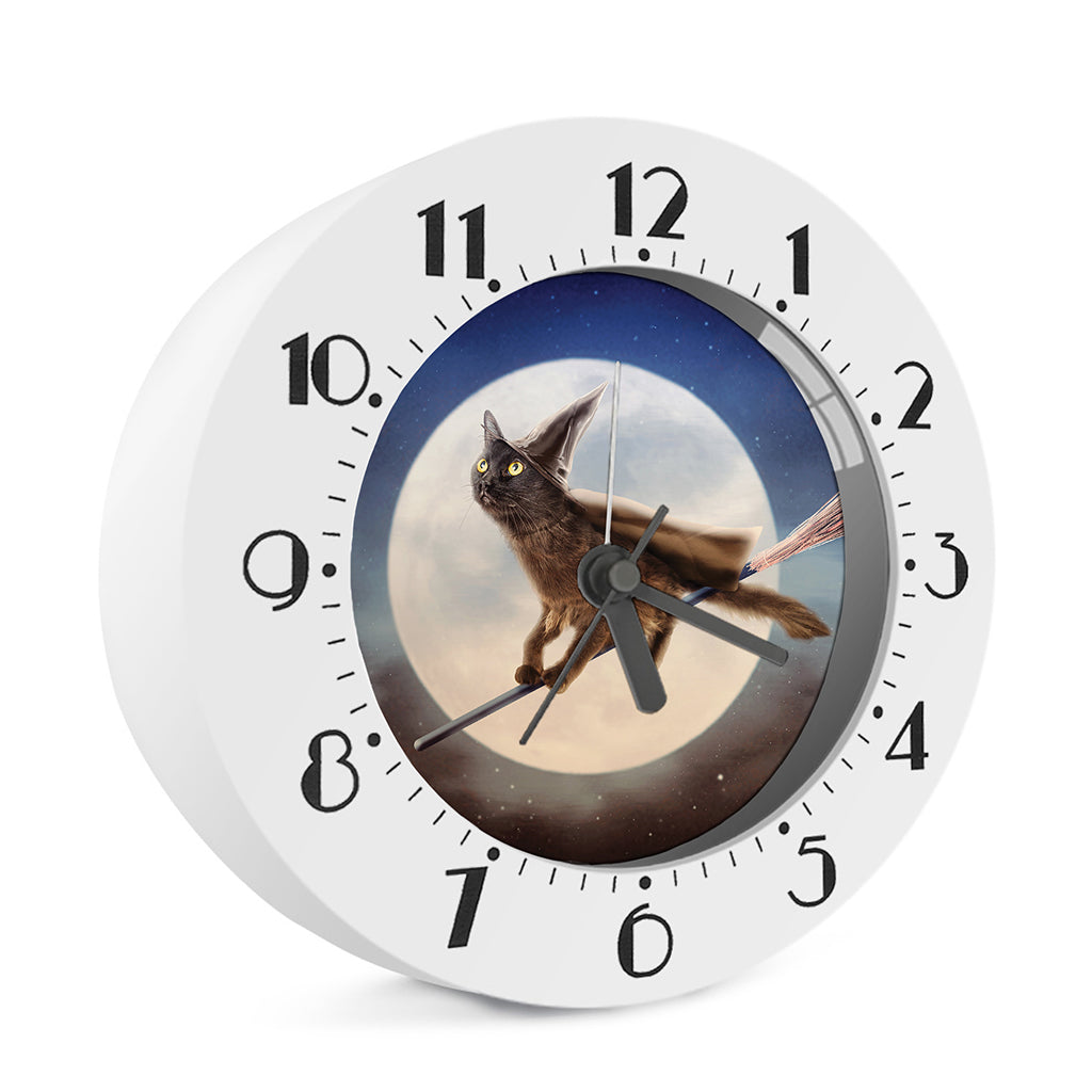 Halloween Flying Witch Cat Print Alarm Clock