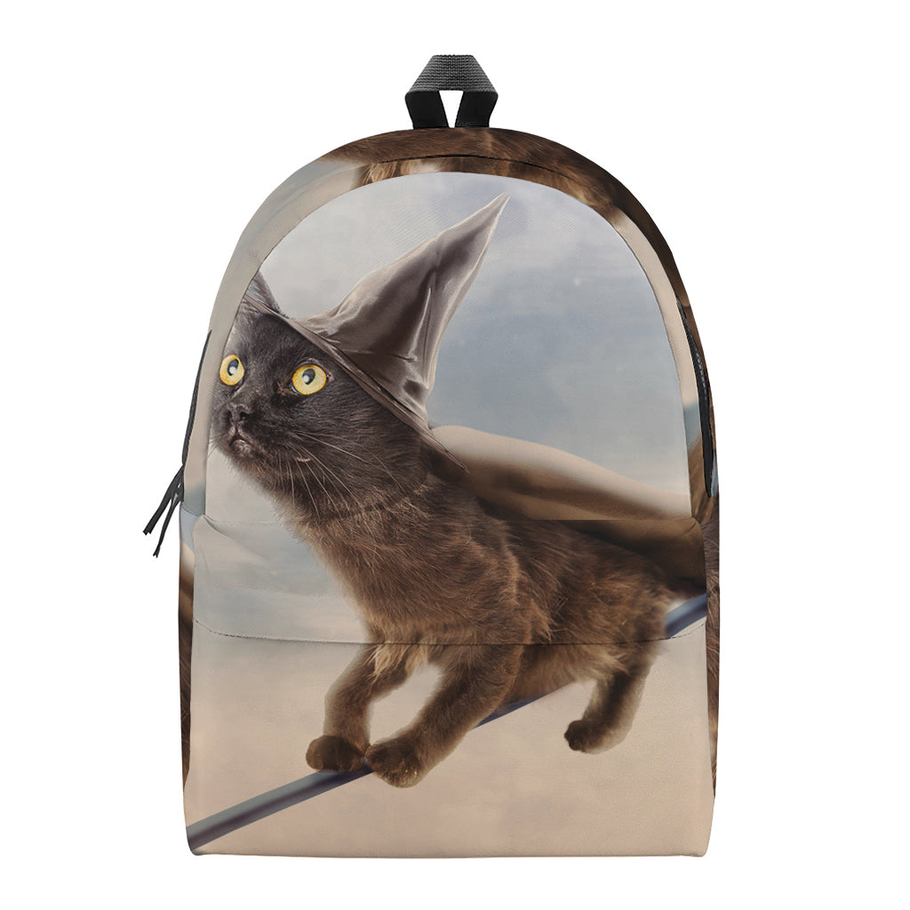 Halloween Flying Witch Cat Print Backpack