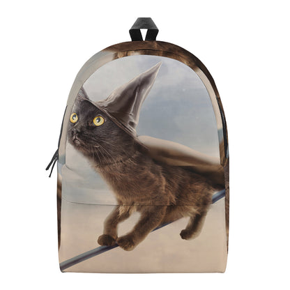 Halloween Flying Witch Cat Print Backpack