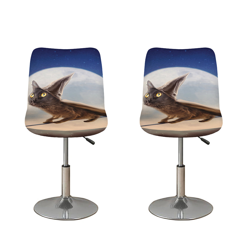 Halloween Flying Witch Cat Print Bar Stool Covers