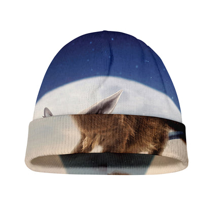 Halloween Flying Witch Cat Print Beanie