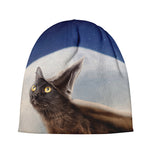 Halloween Flying Witch Cat Print Beanie