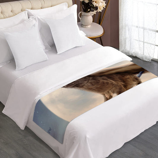 Halloween Flying Witch Cat Print Bed Runner