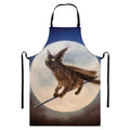 Halloween Flying Witch Cat Print Bib Apron With Pocket